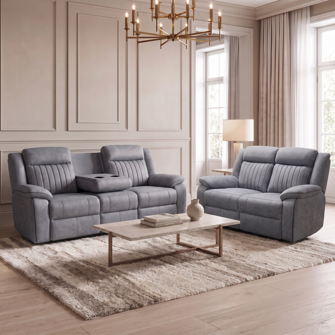 Soft upholstered sofa in a modern interior